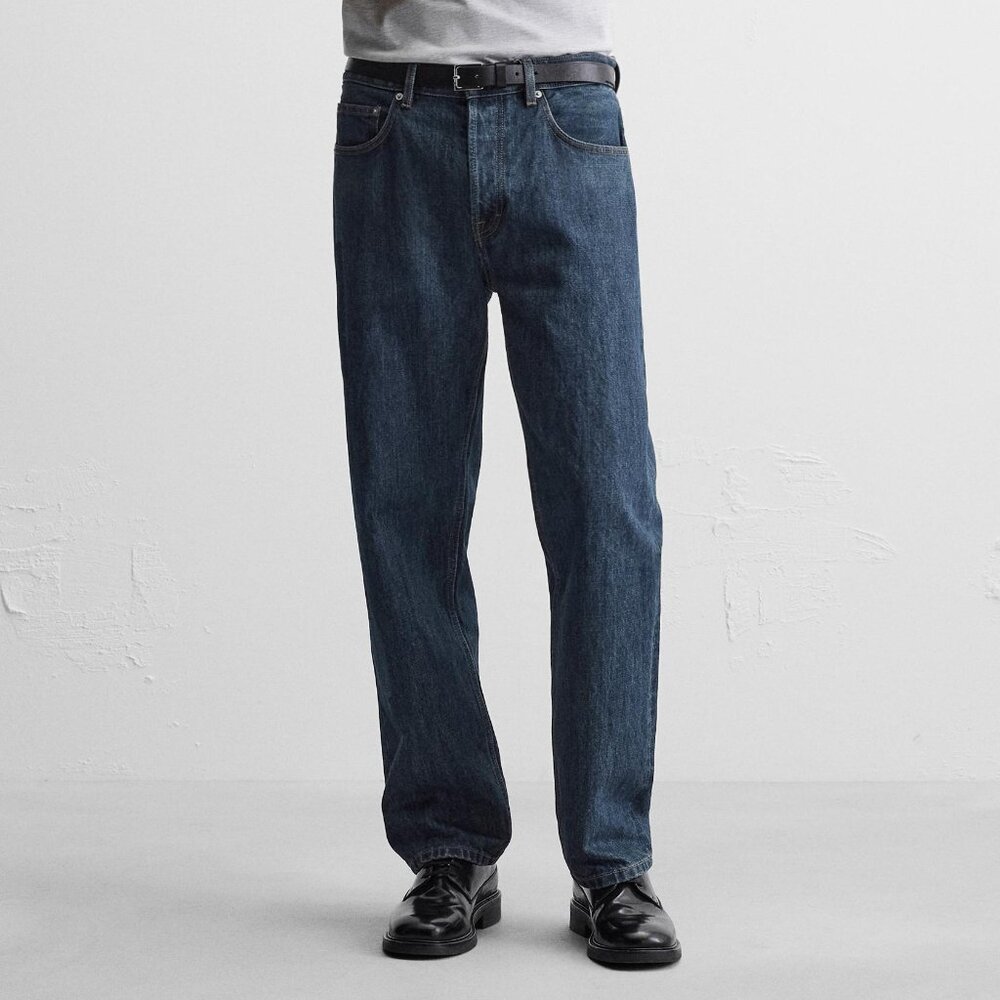 Zara Dark Mid Wash Straight Leg Jeans in W31
